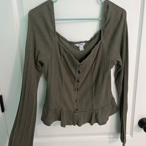 Milano Green Fitted Peplum Blouse